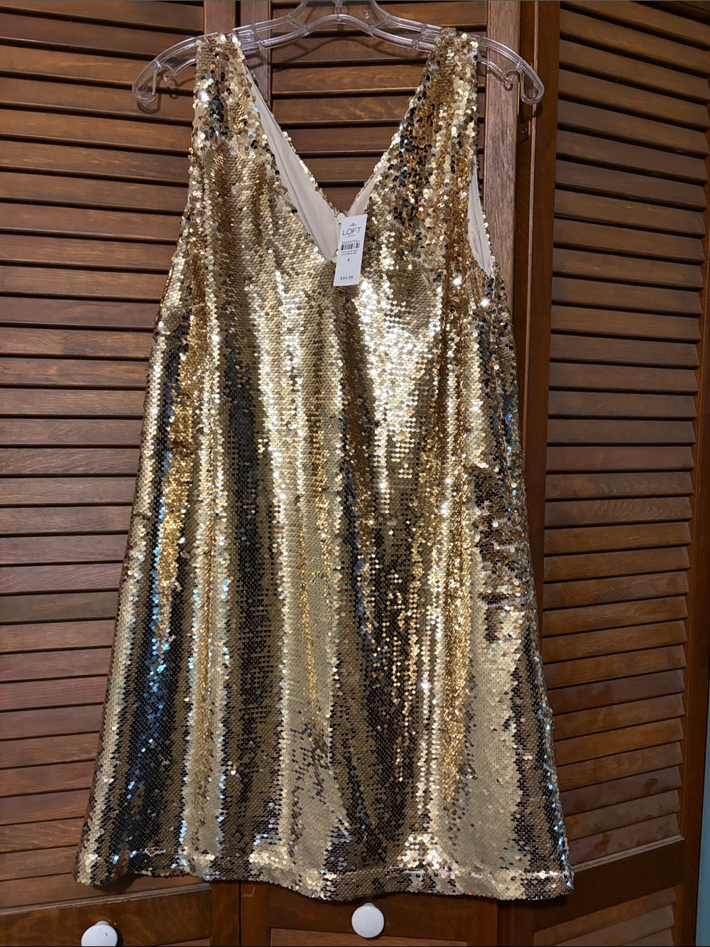 LOFT Gold Sequin V-Neck Mini Dress